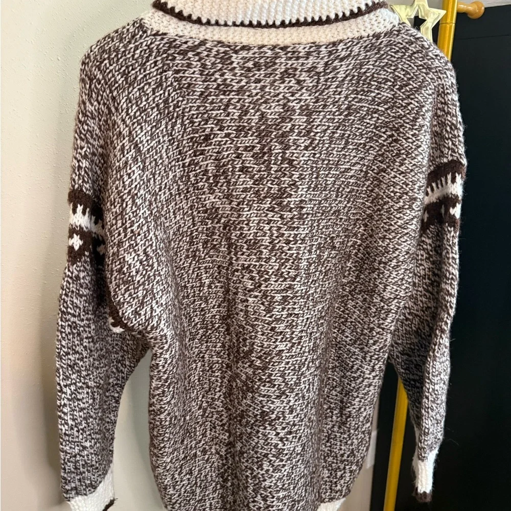 Vintage Hand Knit Lodge Sweater Nordic Zip Cardigan Oversized